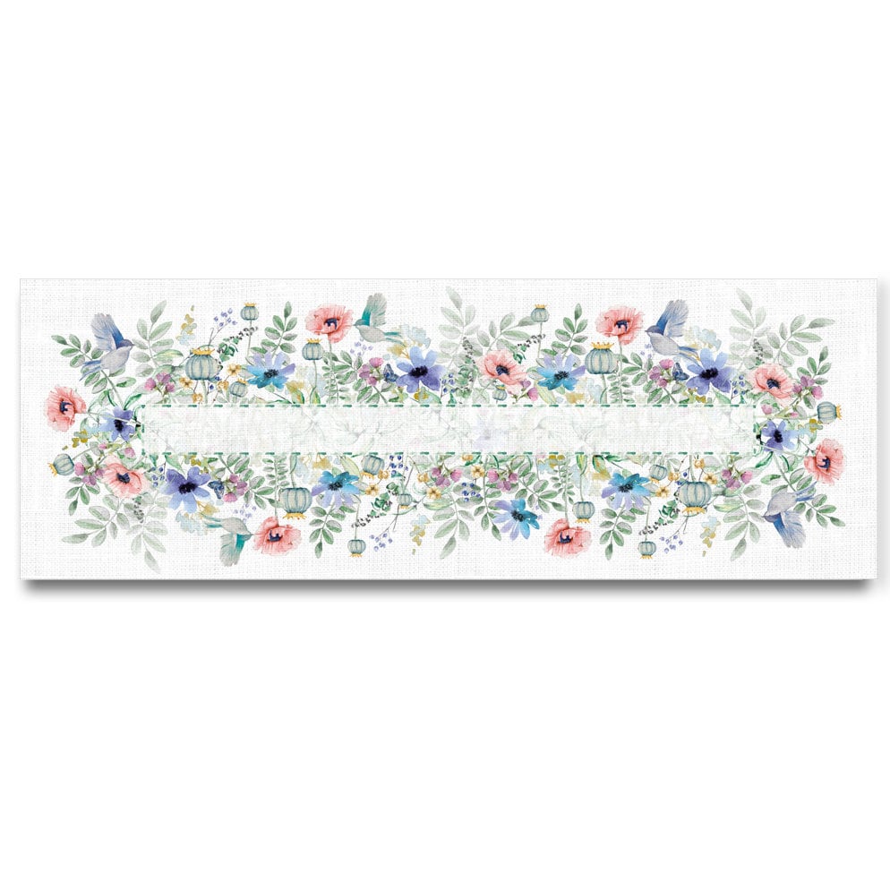Linen Table Runner, Spring Birds And Flowers, Handmade Decor