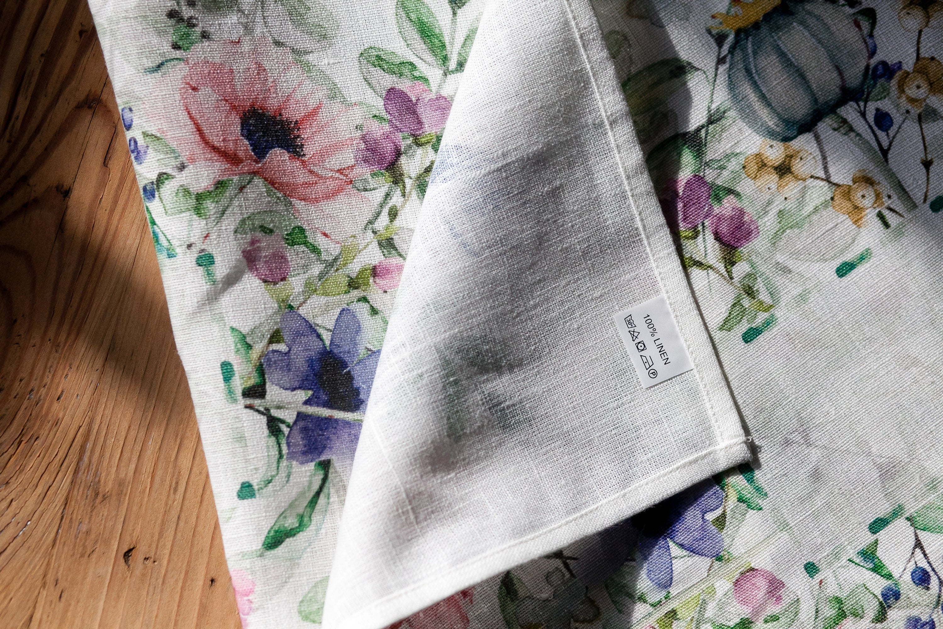 Linen Table Runner, Spring Birds And Flowers, Handmade Decor