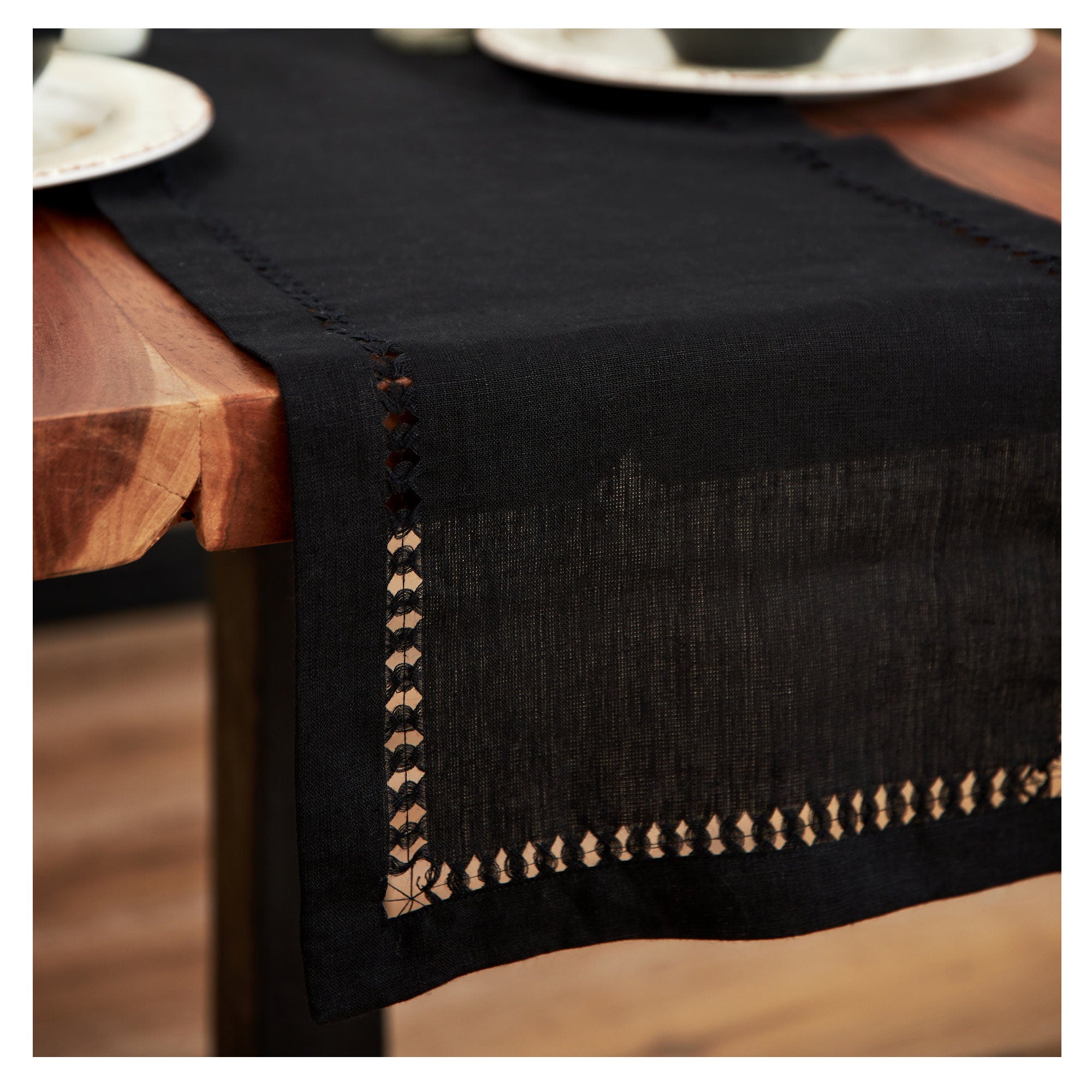 Black Hemstitched Linen Table Runner. Available In Various Sizes. Table Runner. Minimalist Home Decor. Table Linens