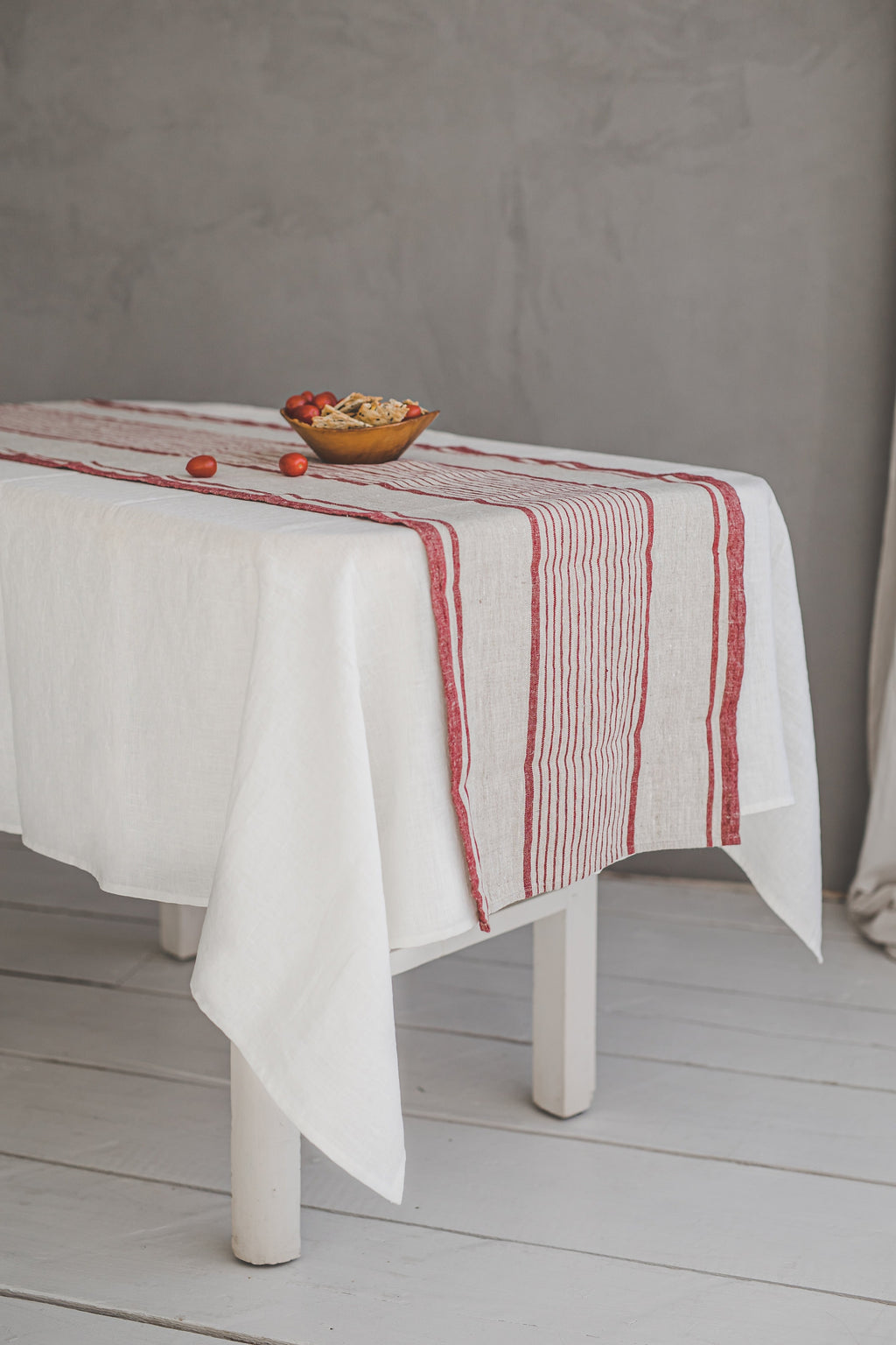 French Style Linen Table Runner, Striped Linen Table Runner, Heavyweight Natural Linen Table Runner, Handmade Washed Linen Table Runner.