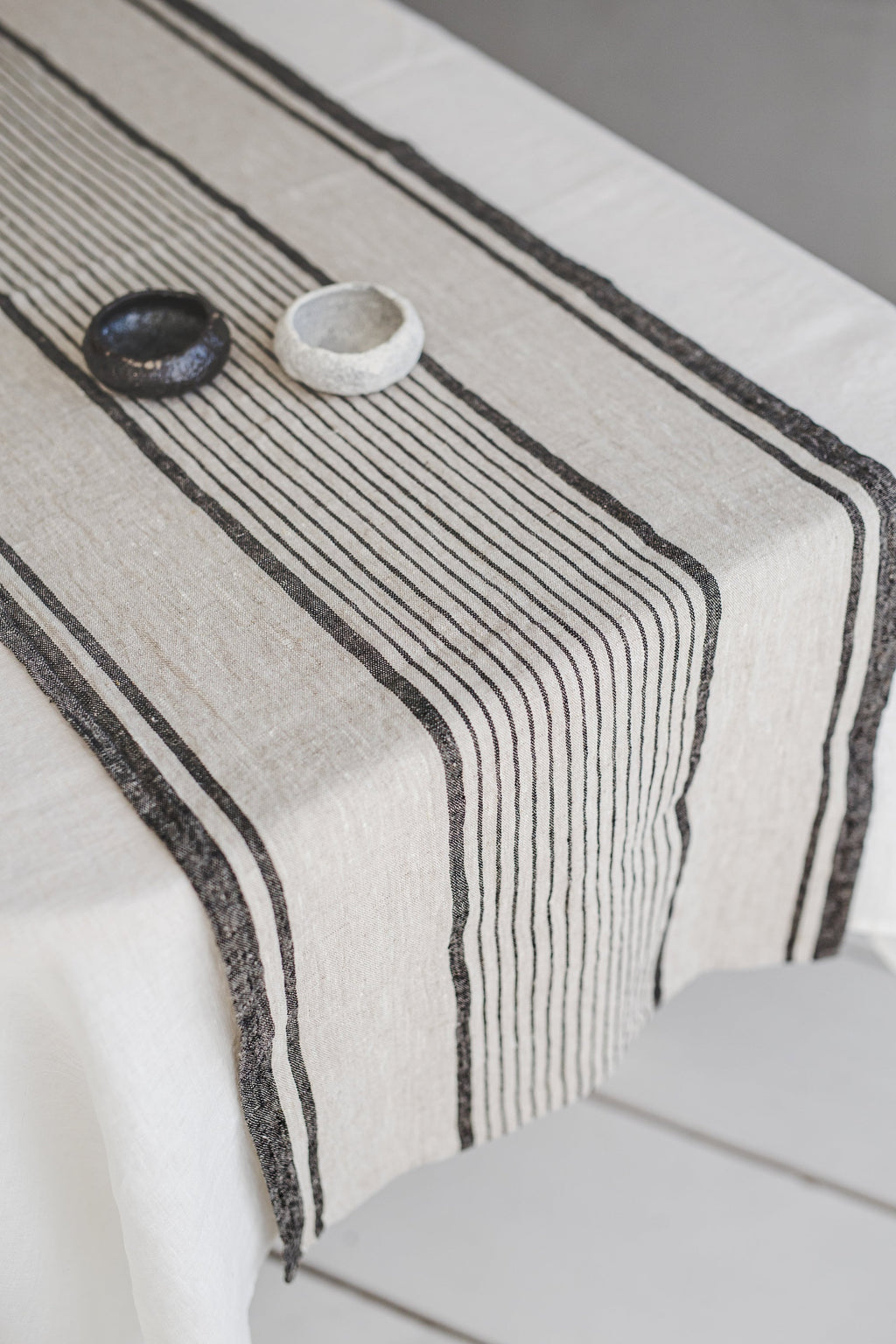 French Style Linen Table Runner, Striped Linen Table Runner, Heavyweight Natural Linen Table Runner, Handmade Washed Linen Table Runner.
