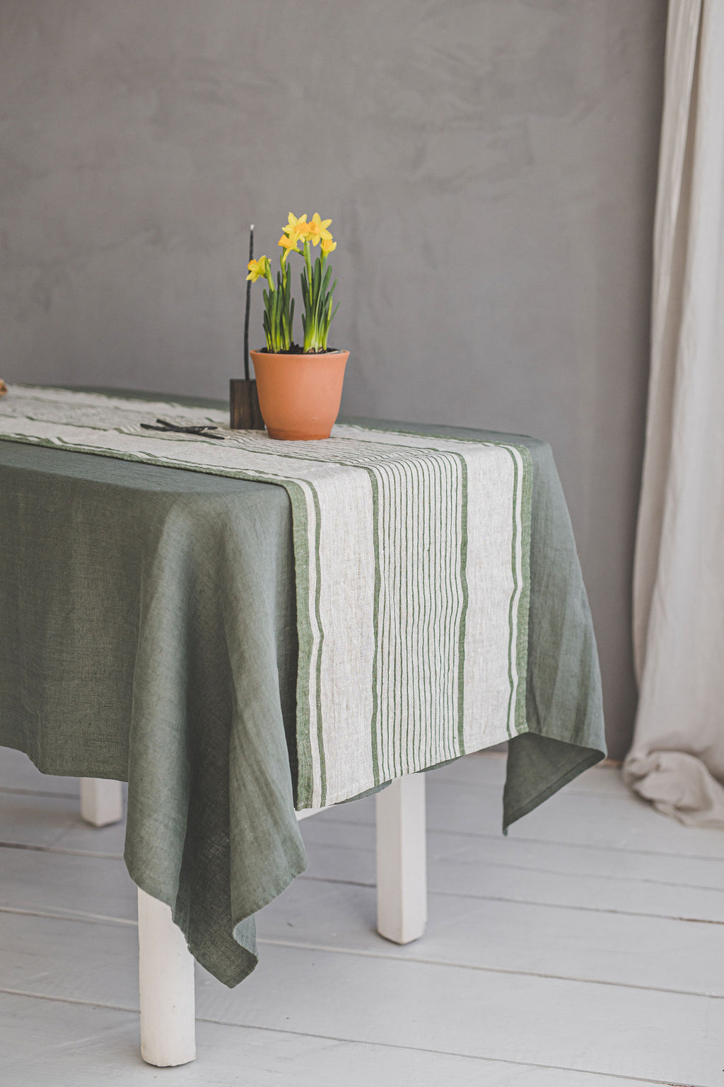 French Style Linen Table Runner, Striped Linen Table Runner, Heavyweight Natural Linen Table Runner, Handmade Washed Linen Table Runner.