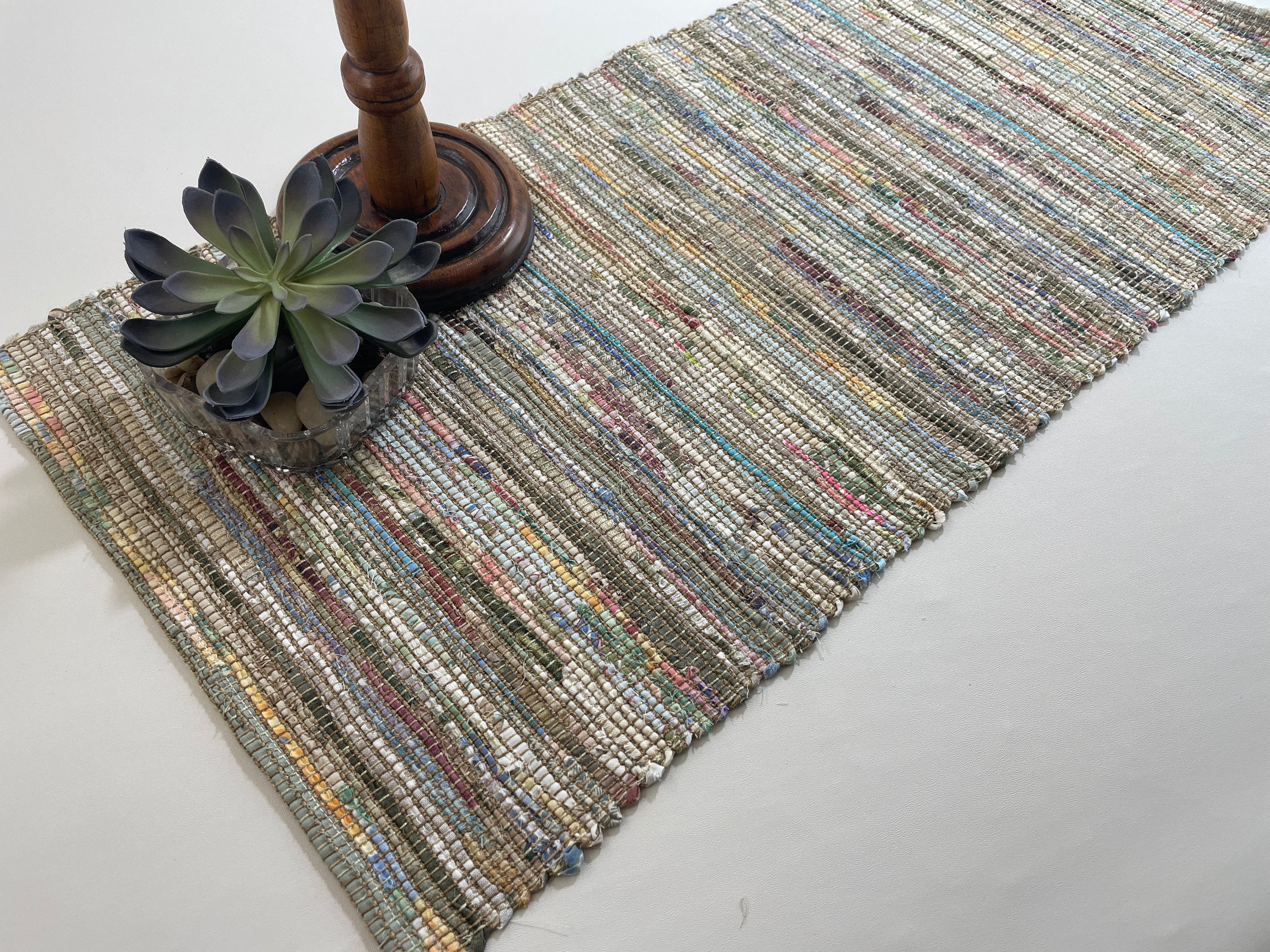 13" Wide Table Runner In Ivory Based Warm Earth Tones,handwoven Using Upcycled, Eco Friendly Fabrics. Many Length Options. Tariff Exempt.