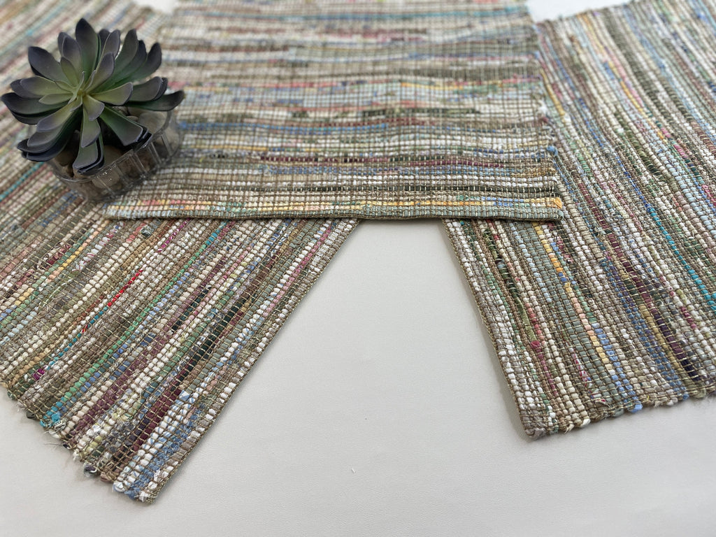 13" Wide Table Runner In Ivory Based Warm Earth Tones,handwoven Using Upcycled, Eco Friendly Fabrics. Many Length Options. Tariff Exempt.