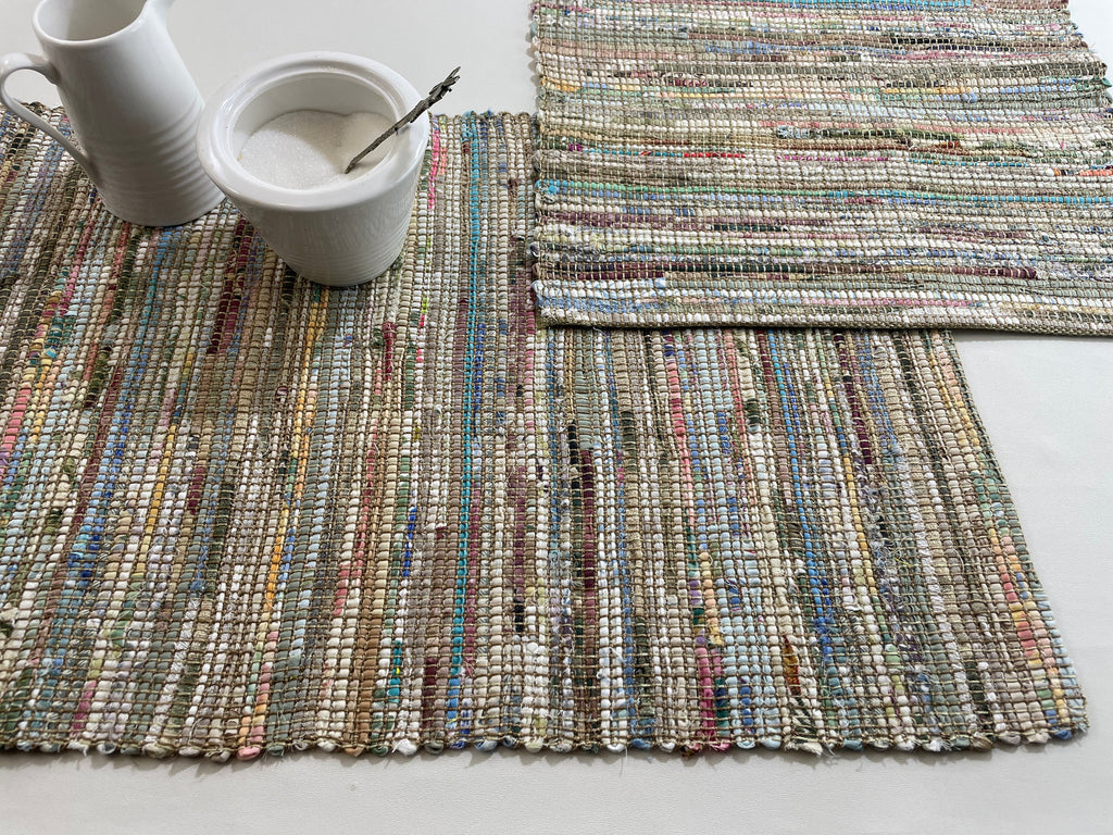 13" Wide Table Runner In Ivory Based Warm Earth Tones,handwoven Using Upcycled, Eco Friendly Fabrics. Many Length Options. Tariff Exempt.