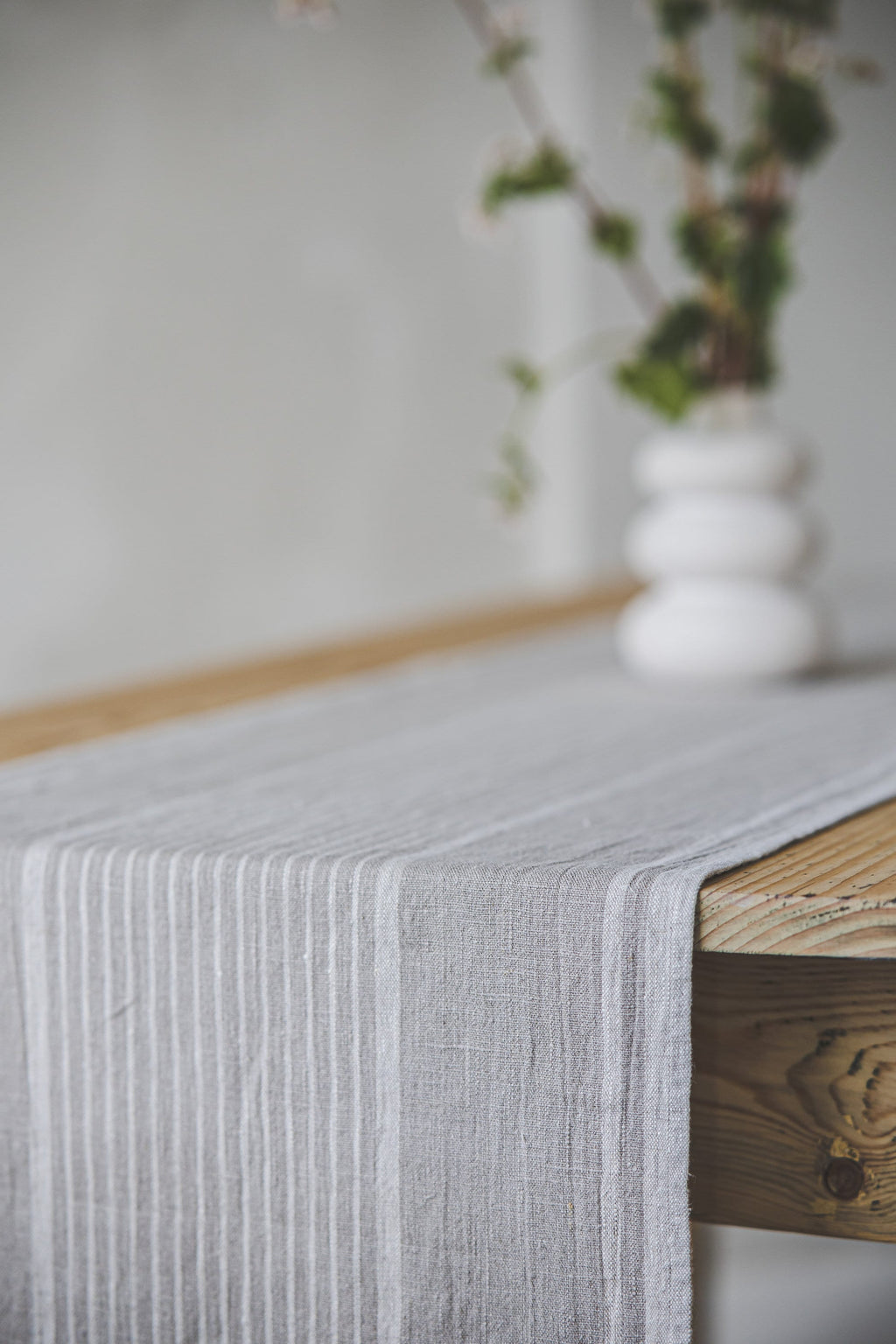 French Style Linen Table Runner, Striped Linen Table Runner, Heavyweight Natural Linen Table Runner, Handmade Washed Linen Table Runner.