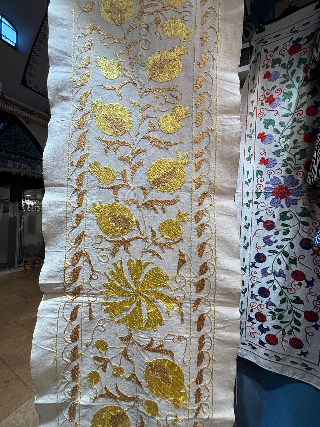 Hand Embroidered Table Runner – Traditional Design On Natural Fabric