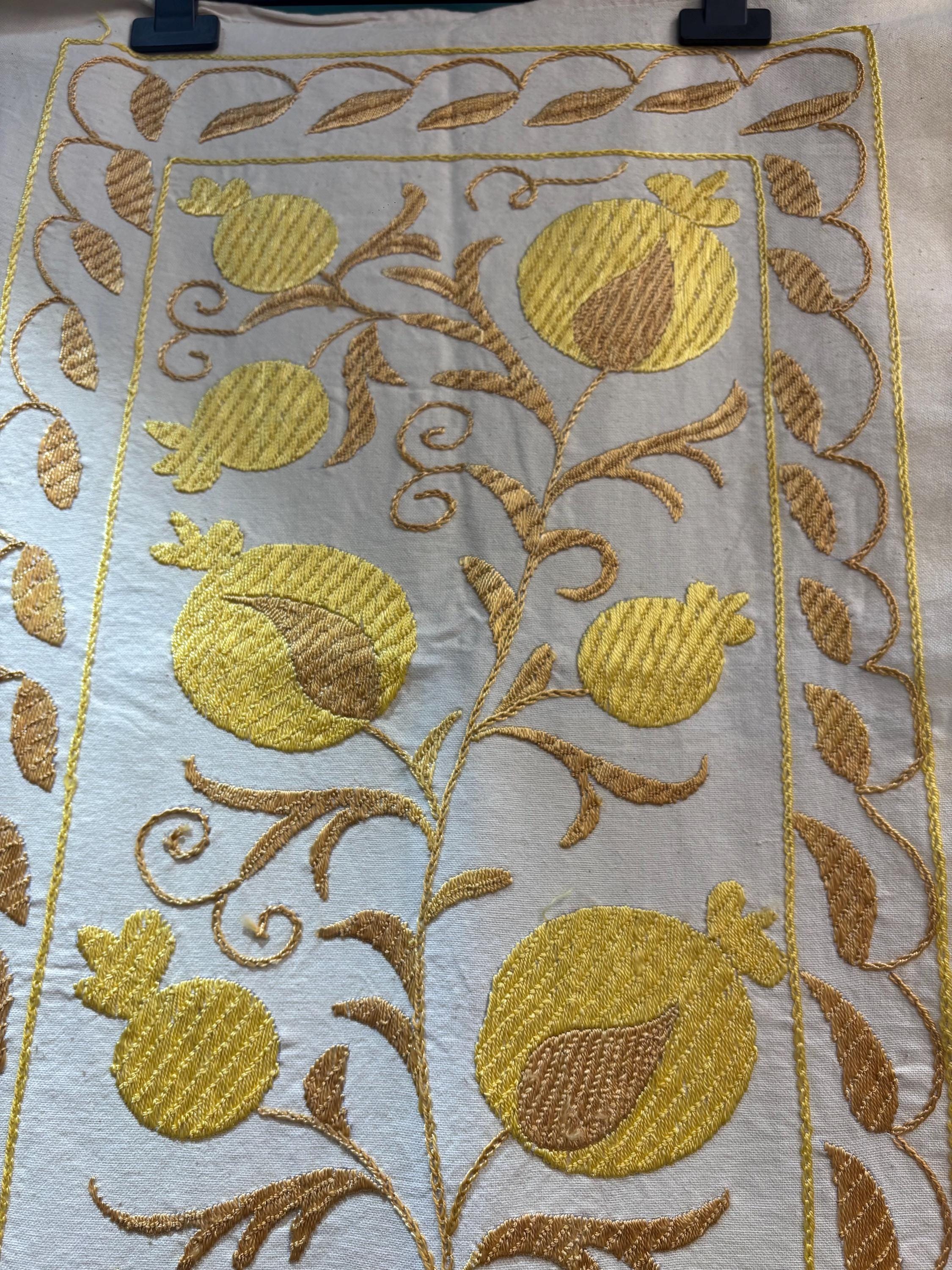Hand Embroidered Table Runner – Traditional Design On Natural Fabric