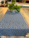 Handwoven Blue Table Runner – Organic Cotton Twilight Circles Design