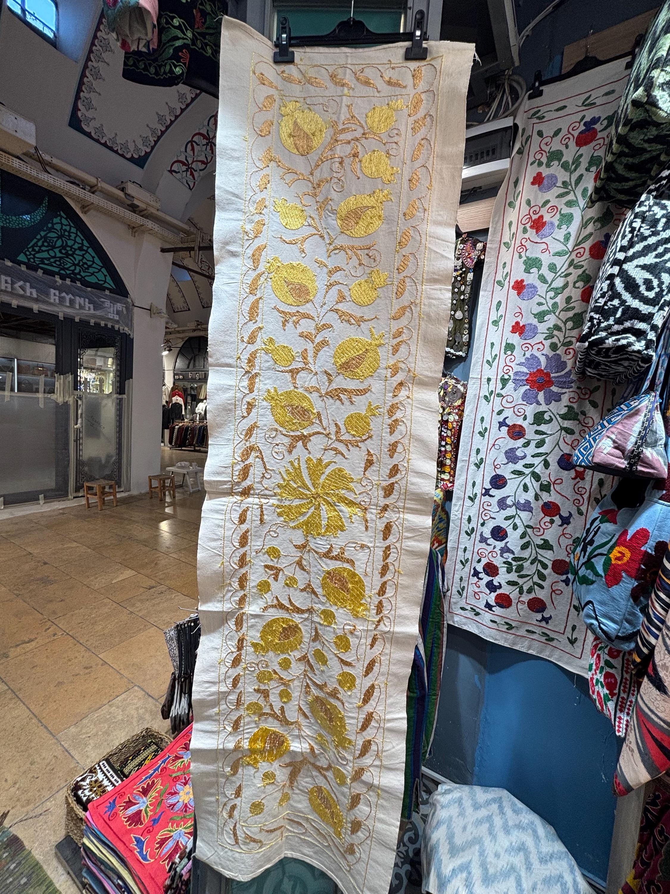 Hand Embroidered Table Runner – Traditional Design On Natural Fabric