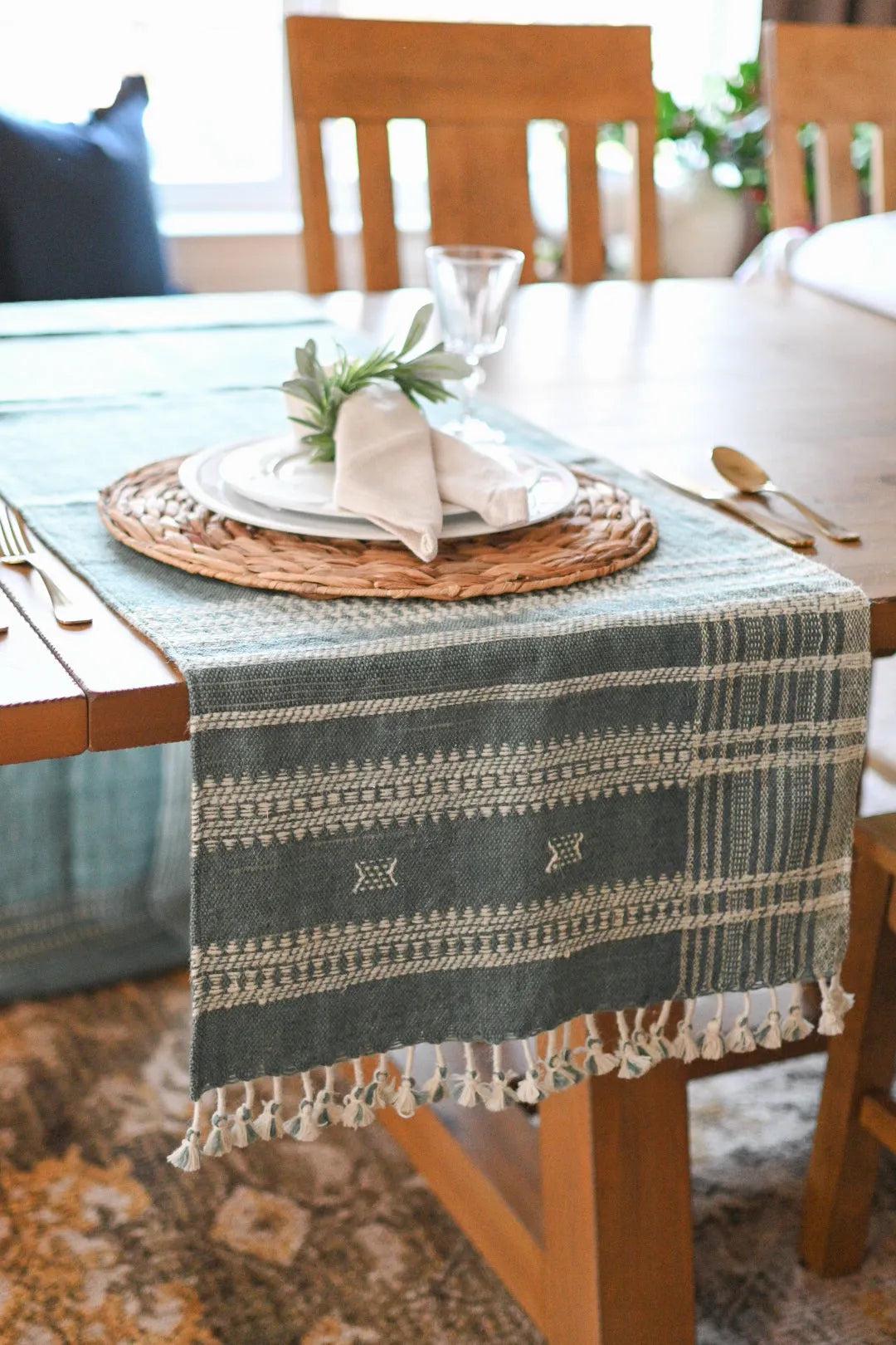 Embroidered Bhujodi Table Runner | Handmade Woven Farmhouse Linens | Weddings & Boho Decor