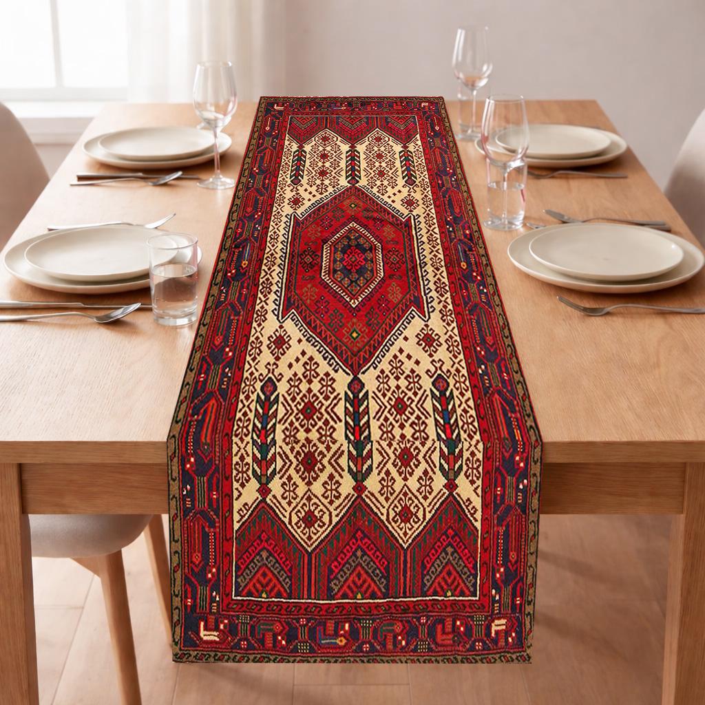 Woven Cotton Aztec Runner, Tribal Boho Table Decor, Neutral Farmhouse Accent