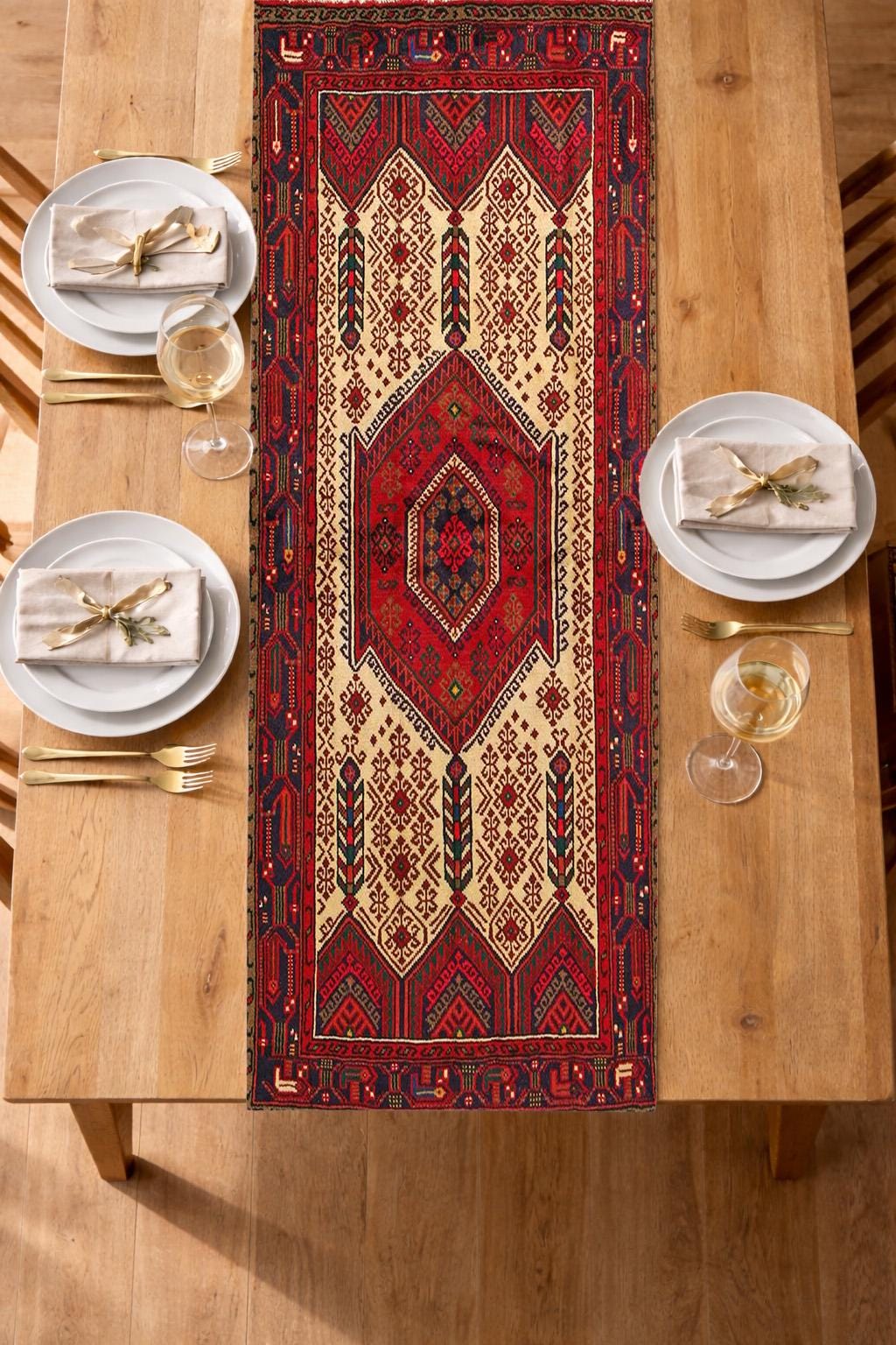 Woven Cotton Aztec Runner, Tribal Boho Table Decor, Neutral Farmhouse Accent