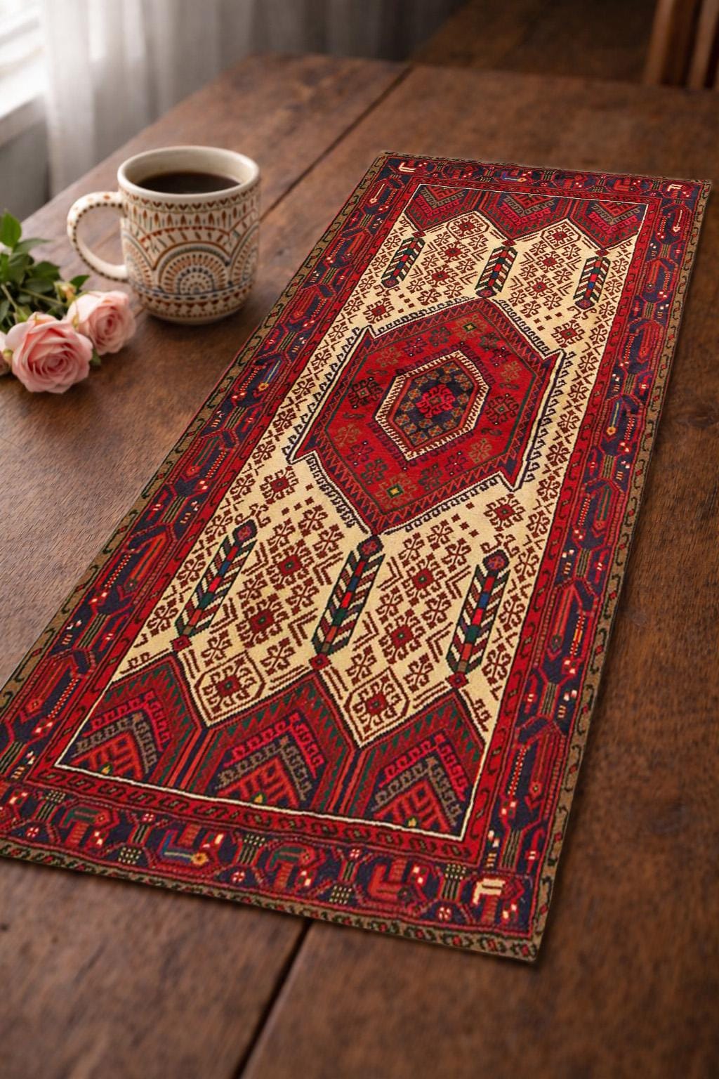 Woven Cotton Aztec Runner, Tribal Boho Table Decor, Neutral Farmhouse Accent