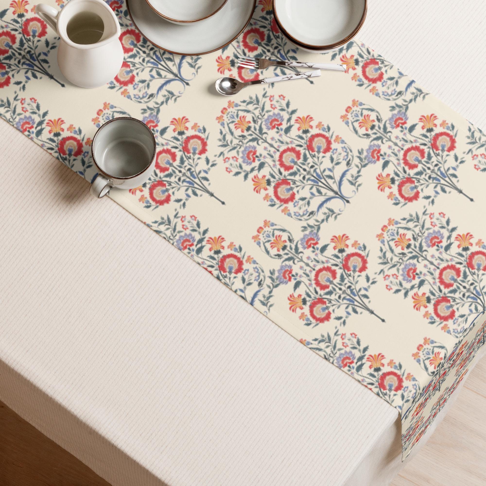 Vintage Table Runner Floral Spring Print, Home Decor, Kitchen Island Runner